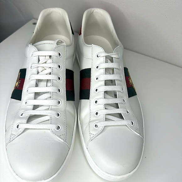 Gucci Mens Ace Low Too Embroidered White Leather Size 11 Sneaker. Like NEW - Picture 3 of 9